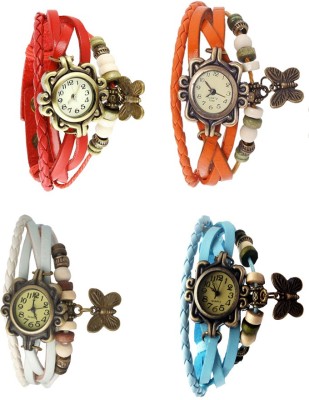NS18 Vintage Butterfly Rakhi Combo of 4 Red, White, Orange And Sky Blue Analog Watch  - For Women   Watches  (NS18)