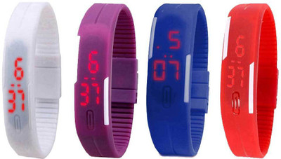 

Kissu Led Magnet Band Combo of 4 White, Purple, Blue And Red Watch - For Men & Women