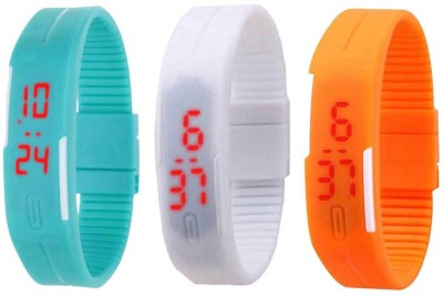 NS18 Silicone Led Magnet Band Combo of 3 Sky Blue, White And Orange Digital Watch  - For Boys & Girls   Watches  (NS18)