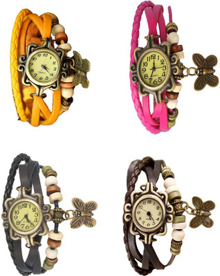 

Kissu Vintage Rakhi Combo of 4 Yellow, Black, Pink And Brown Watch - For Women