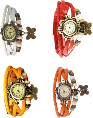 NS18 Vintage Butterfly Rakhi Combo of 4 White, Yellow, Red And Orange Analog Watch  - For Women   Watches  (NS18)