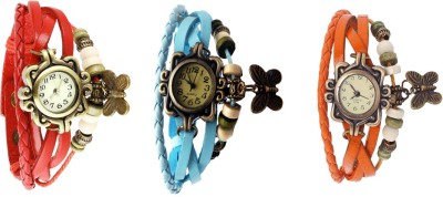 NS18 Vintage Butterfly Rakhi Watch Combo of 3 Red, Sky Blue And Orange Analog Watch  - For Women   Watches  (NS18)