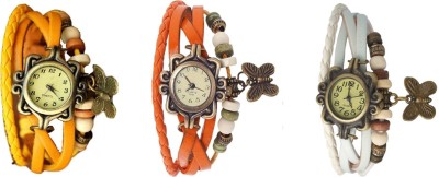 NS18 Vintage Butterfly Rakhi Watch Combo of 3 Yellow, Orange And White Analog Watch  - For Women   Watches  (NS18)