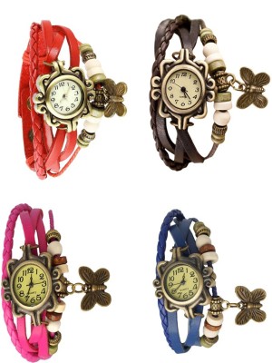 NS18 Vintage Butterfly Rakhi Combo of 4 Red, Pink, Brown And Blue Analog Watch  - For Women   Watches  (NS18)