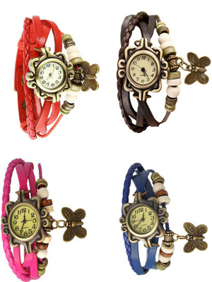 NS18 Vintage Butterfly Rakhi Combo of 4 Red, Pink, Brown And Blue Analog Watch  - For Women   Watches  (NS18)