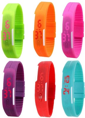 NS18 Silicone Led Magnet Band Combo of 6 Green, Orange, Pink, Purple, Red And Sky Blue Digital Watch  - For Boys & Girls   Watches  (NS18)