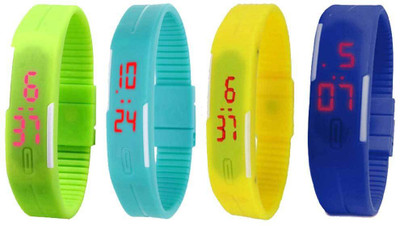 

NS18 Silicone Led Magnet Band Combo of 4 Green, Sky Blue, Yellow And Blue Watch - For Boys & Girls
