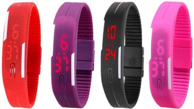 NS18 Silicone Led Magnet Band Combo of 4 Red, Purple, Black And Pink Digital Watch  - For Boys & Girls   Watches  (NS18)
