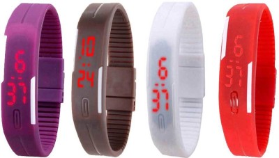 NS18 Silicone Led Magnet Band Watch Combo of 4 Purple, Brown, White And Red Digital Watch  - For Couple   Watches  (NS18)