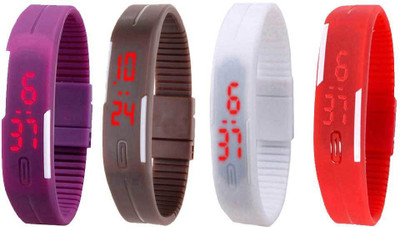 View NS18 Silicone Led Magnet Band Watch Combo of 4 Purple, Brown, White And Red Digital Watch  - For Couple Wrist Watches Price Online(NS18)