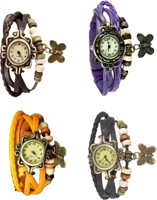 NS18 Vintage Butterfly Rakhi Combo of 4 Brown, Yellow, Purple And Black Analog Watch  - For Women   Watches  (NS18)