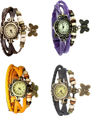 NS18 Vintage Butterfly Rakhi Combo of 4 Brown, Yellow, Purple And Black Analog Watch  - For Women   Watches  (NS18)