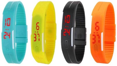 NS18 Silicone Led Magnet Band Combo of 4 Sky Blue, Yellow, Black And Orange Digital Watch  - For Boys & Girls   Watches  (NS18)