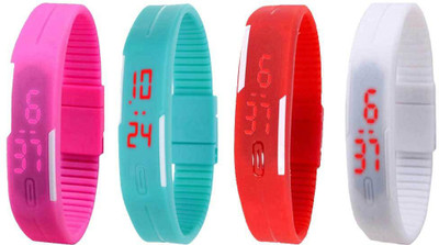 

Kissu Led Magnet Band Combo of 4 Pink, Sky Blue, Red And White Watch - For Men & Women