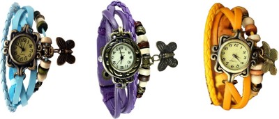 NS18 Vintage Butterfly Rakhi Combo of 3 Sky Blue, Purple And Yellow Analog Watch  - For Women   Watches  (NS18)