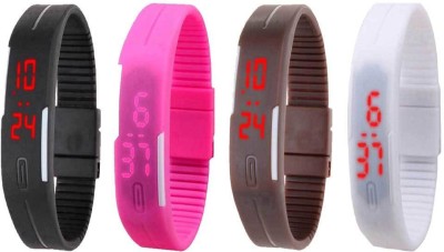 NS18 Silicone Led Magnet Band Combo of 4 Black, Pink, Brown And White Digital Watch  - For Boys & Girls   Watches  (NS18)