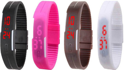 

NS18 Silicone Led Magnet Band Combo of 4 Black, Pink, Brown And White Watch - For Boys & Girls