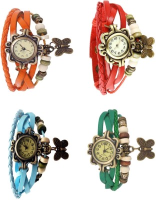 NS18 Vintage Butterfly Rakhi Combo of 4 Orange, Sky Blue, Red And Green Analog Watch  - For Women   Watches  (NS18)