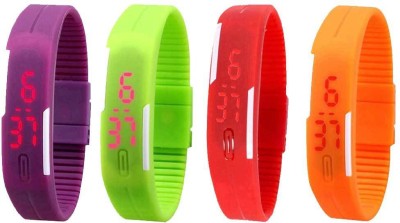 NS18 Silicone Led Magnet Band Combo of 4 Purple, Green, Red And Orange Digital Watch  - For Boys & Girls   Watches  (NS18)