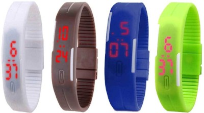 NS18 Silicone Led Magnet Band Combo of 4 White, Brown, Blue And Green Digital Watch  - For Boys & Girls   Watches  (NS18)