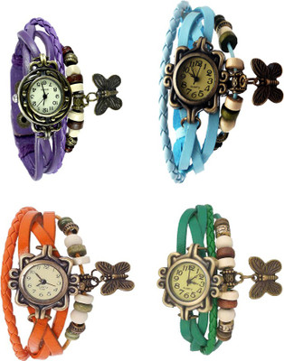 View NS18 Vintage Butterfly Rakhi Combo of 4 Purple, Orange, Sky Blue And Green Analog Watch  - For Women Wrist Watches Price Online(NS18)