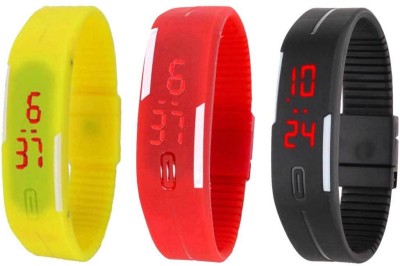 NS18 Silicone Led Magnet Band Combo of 3 Yellow, Red And Black Digital Watch  - For Boys & Girls   Watches  (NS18)