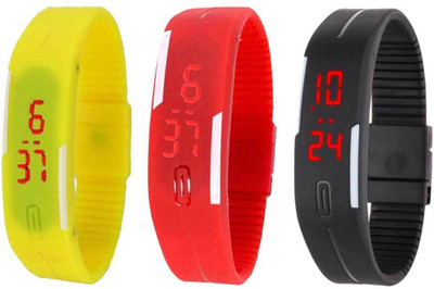 

Kissu Led Band Watch Combo of 3 Yellow, Red And Black Watch - For Couple