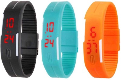 NS18 Silicone Led Magnet Band Combo of 3 Black, Sky Blue And Orange Digital Watch  - For Boys & Girls   Watches  (NS18)