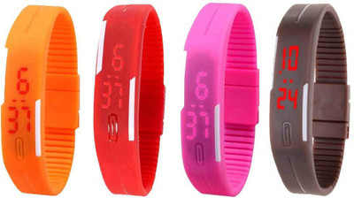 

NS18 Silicone Led Magnet Band Combo of 4 Orange, Red, Pink And Brown Watch - For Boys & Girls