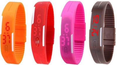 NS18 Silicone Led Magnet Band Combo of 4 Orange, Red, Pink And Brown Digital Watch  - For Boys & Girls   Watches  (NS18)