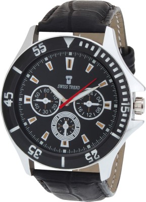 Swiss Trend ST2029 Classy Black Dial Black Bezel Crono Look Watch  - For Men   Watches  (Swiss Trend)