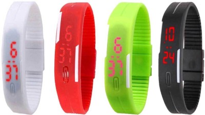 NS18 Silicone Led Magnet Band Combo of 4 White, Red, Green And Black Digital Watch  - For Boys & Girls   Watches  (NS18)
