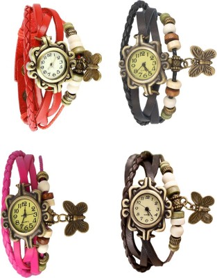 NS18 Vintage Butterfly Rakhi Combo of 4 Red, Pink, Black And Brown Analog Watch  - For Women   Watches  (NS18)