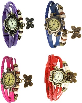 NS18 Vintage Butterfly Rakhi Combo of 4 Purple, Pink, Blue And Red Analog Watch  - For Women   Watches  (NS18)