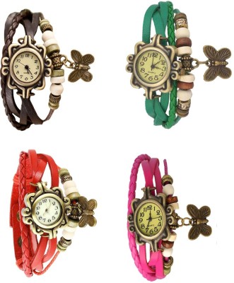 NS18 Vintage Butterfly Rakhi Combo of 4 Brown, Red, Green And Pink Analog Watch  - For Women   Watches  (NS18)
