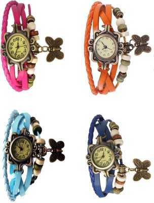 NS18 Vintage Butterfly Rakhi Combo of 4 Pink, Sky Blue, Orange And Blue Analog Watch  - For Women   Watches  (NS18)