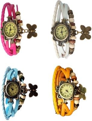 NS18 Vintage Butterfly Rakhi Combo of 4 Pink, Sky Blue, White And Yellow Analog Watch  - For Women   Watches  (NS18)