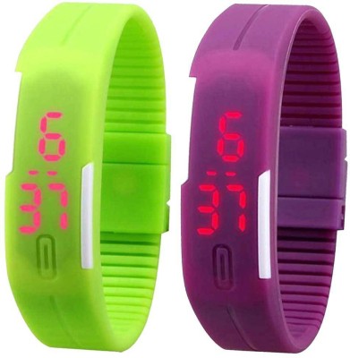 NS18 Silicone Led Magnet Band Set of 2 Green And Purple Digital Watch  - For Boys & Girls   Watches  (NS18)