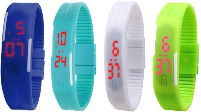 NS18 Silicone Led Magnet Band Combo of 4 Blue, Sky Blue, White And Green Digital Watch  - For Boys & Girls   Watches  (NS18)