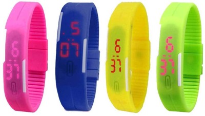 NS18 Silicone Led Magnet Band Combo of 4 Pink, Blue, Yellow And Green Digital Watch  - For Boys & Girls   Watches  (NS18)