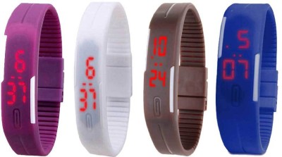 NS18 Silicone Led Magnet Band Combo of 4 Purple, White, Brown And Blue Digital Watch  - For Boys & Girls   Watches  (NS18)