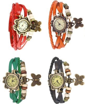 NS18 Vintage Butterfly Rakhi Combo of 4 Red, Green, Orange And Black Analog Watch  - For Women   Watches  (NS18)