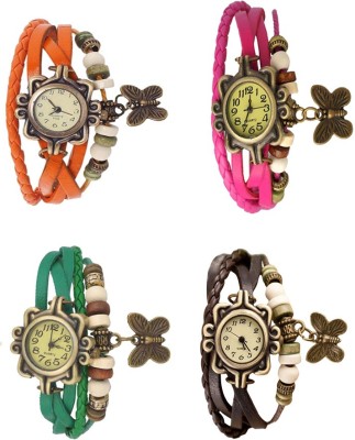NS18 Vintage Butterfly Rakhi Combo of 4 Orange, Green, Pink And Brown Analog Watch  - For Women   Watches  (NS18)