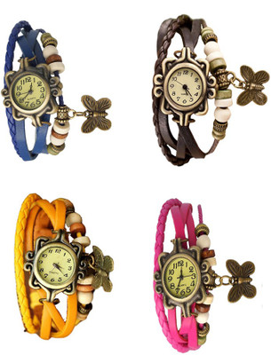 View NS18 Vintage Butterfly Rakhi Combo of 4 Blue, Yellow, Brown And Pink Watch  - For Women Wrist Watches Price Online(NS18)