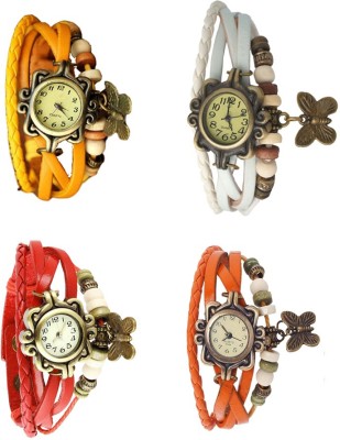 NS18 Vintage Butterfly Rakhi Combo of 4 Yellow, Red, White And Orange Analog Watch  - For Women   Watches  (NS18)