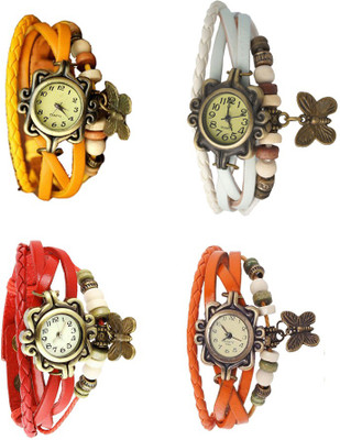 

Kissu Vintage Rakhi Combo of 4 Yellow, Red, White And Orange Watch - For Women