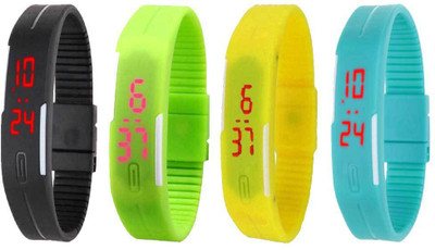 

Kissu Led Magnet Band Combo of 4 Black, Green, Yellow And Sky Blue Watch - For Men & Women