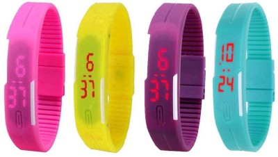 NS18 Silicone Led Magnet Band Watch Combo of 4 Pink, Yellow, Purple And Sky Blue Digital Watch  - For Couple   Watches  (NS18)