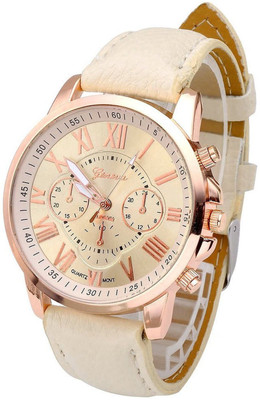 

Geneva Quartz Mock Chrono Dial Beige Faux Leather Strap Watch - For Women