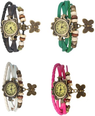 NS18 Vintage Butterfly Rakhi Combo of 4 Black, White, Green And Pink Analog Watch  - For Women   Watches  (NS18)